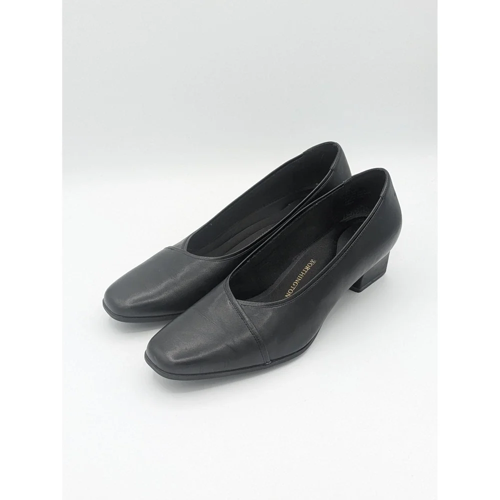 Worthington Block Heel Pumps Size 8.5 Black Square Toe Professional Office Shoes